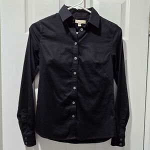 Banana Republic Black Womens Sateen Non Iron Fitted Button Down Shirt 0P Petite